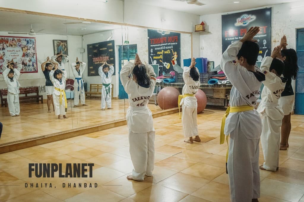 Taekwondo training inside the Funplanet studio in Dhanbad